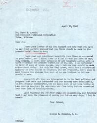 ["James A. Arnold writes to George B. Schwabe expressing his thoughts on suggested changes to the Social Security Act. He believes the current law needs to be revised to be more equitable, allowing people to retire at any age above forty-five with maximum benefits fixed at sixty-five. Arnold also suggests changing the requirement for individuals to work forty quarters to qualify for full coverage, as it can be unfair to those who are unable to meet the requirement due to illness. Schwabe responds, acknowledging Arnold's ideas and expressing doubt that immediate action will be taken to make the necessary changes. Schwabe also criticizes the New Deal Crowd for prioritizing politics and programs that lean towards socialism or communism instead of focusing on keeping America American."]