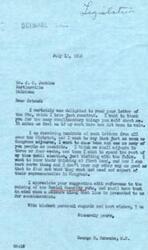 ["The document is a letter from Congressman George B. Schwabe to a constituent, thanking them for their compliments and expressing a desire to visit with constituents to better understand their needs and concerns. Schwabe also mentions considering raising the Social Security rate when presented with a measure on the topic."]