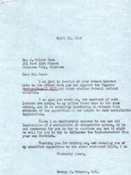 ["The document is from Mr. J. Walter Hare expressing opposition to the Wagner-Murray-Dingell Bill and similar federal medical controls. Representative George B. Schwabe responds, stating his own opposition to socialistic legislation and suggesting Mr. Hare try to influence his own district's representative."]