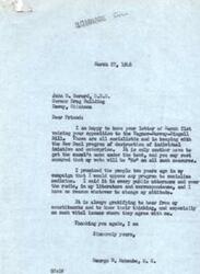 ["John G. Gerard, a dentist from Dewey, Oklahoma, wrote to Representative George B. Schwabe expressing his opposition to the Wagner-Murray-Dingell Bills, which he views as socialistic and harmful to individual initiative and enterprise. He urges Schwabe to vote against the bills, citing concerns about the quality of healthcare and the impact on future healthcare professionals. Schwabe responds, thanking Gerard for his input and confirming his own opposition to the bills."]