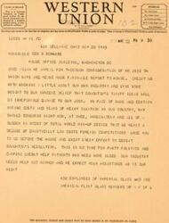 ["The document is a telegram addressed to Honorable Geo B Schwabe, appealing for consideration of HR 2652 regarding tariffs that could harm the industry and jobs. The sender urges Schwabe to defeat the resolution and not allow drastic foreign competition in the midst of rising costs and heavy taxation. The document emphasizes the need for help for the industry and expects Schwabe's assistance."]