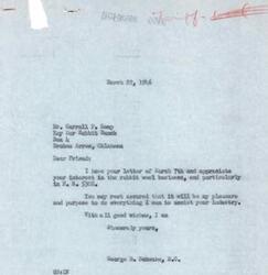["The document is from Congressman George B. Schwabe to Mr. Carroll P. Kemp regarding his interest in the rabbit wool business and H.R. 5308. Mr. Kemp is requesting support for the bill which would impose a tax on imported rabbit wool to protect the American industry. The document highlights the importance of supporting American producers and ensuring a domestic market for rabbit wool."]