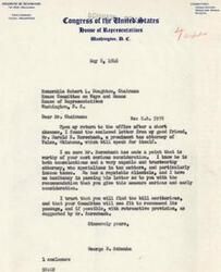 ["George B. Schwabe, a member of the House of Representatives from Oklahoma, wrote a letter to the Chairman of the House Committee on Ways and Means regarding H.R. 5978, a tax-related bill. He enclosed a letter from a prominent tax attorney in Tulsa, Harold E. Rorschach, who recommended the bill for serious consideration. Schwabe urged the committee to give the bill early and serious consideration and to possibly pass it with retroactive provision."]