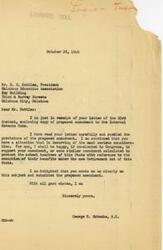 ["The document is a series of correspondence between George B. Schwabe, a congressman, and E. E. Battles, president of the Oklahoma Education Association, regarding a proposed amendment to the Internal Revenue Code that would exempt school teachers' benefits under the new Retirement Act from federal income taxes. Schwabe expresses his support for the amendment and promises to introduce a bill to address the discrimination against teachers in the current law. Battles highlights the financial burden faced by retired public employees and the need for a non-discriminatory amendment to provide tax exemptions for all aged taxpayers. Schwabe assures Battles of his personal commitment to supporting the legislation."]