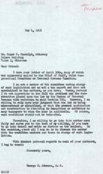 ["The document is from George B. Schwabe, a member of Congress, responding to a letter from Mr. Roger S. Randolph regarding tax legislation. Schwabe acknowledges that he is not a tax expert but is willing to help address any issues or concerns with the current application of the law. He offers to discuss the matter with the committee and provide assistance to the best of his ability."]
