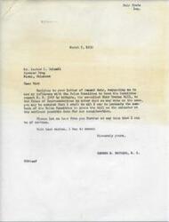 ["Mr. Delzell, a druggist in Miami, Oklahoma, wrote to Congressman Schwabe requesting his support in getting the Fair Trades Bill, H.R. 5767, reported to the House of Representatives for a vote. Congressman Schwabe replied that he would use his influence with the Rules Committee to have the bill placed on the calendar for consideration. Delzell thanked Schwabe and expressed appreciation on behalf of small business owners who support fair trade."]