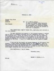 ["The document is a letter from George B. Schwabe, M.C., regarding H. R. 5767, a bill to amend the Federal Trade Commission Act. Pioneer Drug Store in Nowata, Oklahoma, has expressed approval of the bill and requested that it remain in the Committee on Interstate and Foreign Commerce, rather than being transferred to the Committee on the Judiciary. Schwabe acknowledges the request and promises to consider it when the House considers the bill. No hearings have been held on the bill, and its status is pending."]