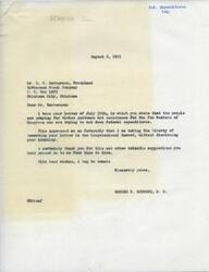 ["The document is from R.W. Robberson to Congressman George Schwabe, expressing concern about excessive federal spending and the need to cut down on wasteful spending to prevent further taxation and inflation. Robberson praises the few Members of Congress trying to control spending and asks for divine guidance and assistance for them. Congressman Schwabe thanks Robberson for his suggestions and promises to keep his identity confidential."]