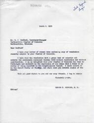 ["Congressman George B. Schwabe received a resolution from the Bartlesville Chamber of Commerce endorsing the sentiments contained therein and expressing the need for economy in the government due to the upcoming tax burden. Schwabe plans to insert the resolution in the Congressional Record and send copies to the Chamber of Commerce."]