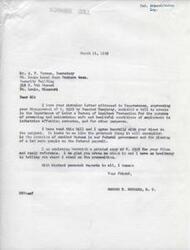 ["The document is a correspondence between George B. Schwabe, a member of Congress, and A.F. Versen, the Secretary of the St. Louis Local Meat Packers Association, regarding Senator Humphrey's bill S-2325 to create a Bureau of Accident Prevention in the Department of Labor. Schwabe agrees with Versen's disapproval of the bill, stating that it will only add unnecessary bureaucracy and costs to the government. Versen expresses concerns about the bill's potential impact on industries and questions the need for it."]