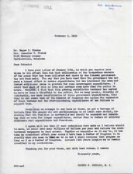 ["The document is from George B. Schwabe, a Member of Congress, responding to a letter from Mr. and Mrs. Blades expressing their concerns about government expenditures and the need for reducing unnecessary spending. Schwabe agrees with their views and states that he has consistently worked towards reducing expenditures and will continue to do so. He mentions that there is resistance to cutting expenditures from those who benefit from government programs, but he is committed to saving taxpayers money by eliminating unnecessary expenses."]
