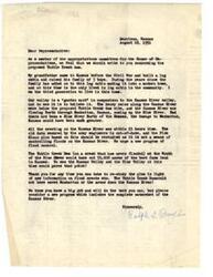 ["The document is written by Ralph I Bayle to Representative Schwake concerning the proposed Tuttle Creek dam in Kansas. Bayle argues against the dam, stating that it would take out valuable farmland and would not effectively control floods in the area. He urges for a new flood control program that considers the entire watershed of the Kansas River."]