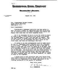 ["The document  includes three letters addressing concerns about water releases from dams affecting fishing and flood control in Oklahoma and Kansas. The first letter suggests releasing water on a lighter basis to benefit fishing and water conservation. The second letter opposes the Tuttle Creek dam project in Kansas, arguing it would destroy agricultural land. The third letter expresses frustration with Congress for not supporting their cause and pleads for consideration and explanation."]