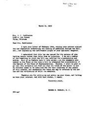 ["Mrs. Huddleston writes to Congressman Schwabe expressing concern about a new regulation prohibiting the sending of medicines through the mail, which would affect epileptic patients like her daughter. She explains the importance of the medicine for her daughter's quality of life and asks for help in fighting against the bill. Congressman Schwabe responds, stating that he will look into the matter and do what is best for the people affected by the new law."]