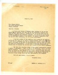 ["Mrs. Minnie McNeill wrote a letter to Congressman George B. Schwabe expressing her concern about a new law that restricts the mailing of medicine for epileptic patients. She shares the story of her sister who has been taking medicine from a Western medical company since 1920 and has found relief from seizures. Congressman Schwabe responds sympathetically, stating that he will do everything he can to ensure justice prevails for those affected by the new law."]