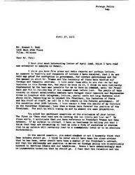 ["The document is from George B. Schwabe, a member of the House of Representatives, responding to a letter from Ernest C. Pohl expressing concerns about corruption in government, the handling of foreign and domestic problems by President Truman and Dean Acheson, and the dismissal of General MacArthur. Schwabe agrees with Pohl's concerns and criticizes Truman and Acheson for their socialist tendencies and their detrimental influence on the country. Schwabe also questions the loyalty of certain officials and urges for the removal of subversive elements from the government."]