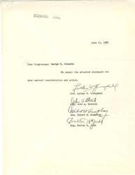 ["The document  is a letter advocating for House Concurrent Resolution 64, which calls for the United States to support and strengthen the United Nations in order to establish world law, prevent aggression, and maintain peace. The resolution is supported by various political figures, military leaders, and public figures who believe that a world government with the power to enforce law is necessary to prevent war and ensure lasting peace. The document argues that declaring support for this resolution is essential for the United States to stand on the side of law and order in world affairs and to avoid disaster."]