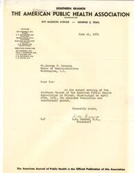 ["The Southern Branch of the American Public Health Association passed a resolution at their annual meeting in 1951, petitioning for the creation of a department of health with cabinet status within the Federal Government. The resolution highlights the importance of good health for productivity and the need for interstate control of disease. Copies of the resolution were sent to government officials and health organizations for support."]