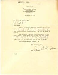 ["The document is from Vern E. Thompson, an attorney, to Honorable  George B. Schwabe, discussing an amendment to H. J. Res. 210 in the Senate regarding the interest rate on Indian claims allowed under the Indian Claims Commission Act. Thompson requests Schwabe's assistance in advocating for a lower interest rate for Indian claims, citing past jurisdictional acts that allowed higher interest rates."]