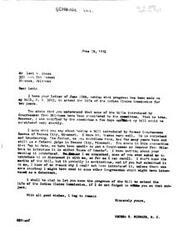 ["Levi Jones writes to Congressman George B. Schwabe inquiring about the progress of Bill H.R. 3203 to extend the life of the Indian Claims Commission for two years. Schwabe responds, stating that the bill will be considered shortly and expressing surprise that Jones had not approached him about introducing another bill. Jones expresses frustration with Oklahoma congressmen and senators for not addressing Indian affairs issues, and mentions difficulties in getting assistance due to political patronage in the Indian Service. Schwabe promises to keep Jones updated on the progress of the bill."]