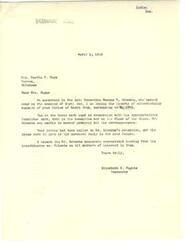 ["The document is acknowledging receipt of a letter from Mrs. Bertha F. Hugo regarding a bill S. 2543, expressing concern about its impact on Indian citizens. The late Honorable George B. Schwabe was mentioned as planning to reply to the letter before his passing. The secretary assures Mrs. Hugo that Mr. Schwabe appreciated hearing from constituents and friends on important matters."]