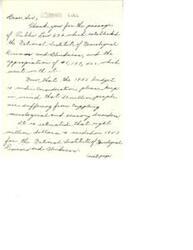 ["The document is thanking the recipient for passing Public Law 692, which established the National Institute of Neurological Diseases and Blindness and provided funding of $1,187,400. The document also requests consideration for an additional $8 million in the 1953 budget to address neurological and sensory disorders affecting 20 million people."]