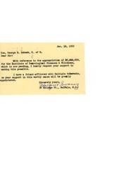 ["Margaret Swang writes to Honorable  George B. Schwab requesting support for an $8,000,000 appropriation for the Institute of Neurological Diseases & Blindness, citing her two friends afflicted with Multiple Sclerosis as a reason for his support."]