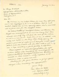 ["Mrs. Edna M. Babbs writes to Mr. George B. Schwabe, a member of the House of Representatives, expressing her hope for a cure or aid for multiple Sclerosis, which her husband has been suffering from for over eight years. She mentions the National Institute of Neurological Diseases and Blindness and requests expanded appropriations for research on these diseases, emphasizing the importance of finding a cure. She hopes that funding will be provided to help millions of patients suffering from these illnesses."]