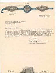 ["The document is a request to Congressman Schwabe to increase the appropriation to the National Institute of Neurological Diseases and Blindness in order to allocate funds to The Children's Rehabilitation Institute for their training program for Cerebral Palsies. The document is signed by Mae King Heinemann."]