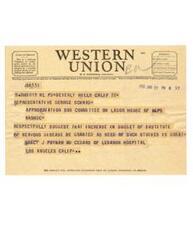 ["The document is a telegram suggesting an increase in the budget for the Institute of Nervous Disease, as the need for such studies is great. It is addressed to Representative George Schwab from Tracy J Putnam MD at Cedars of Lebanon Hospital in Los Angeles, California. The company welcomes suggestions from its patrons regarding its service."]