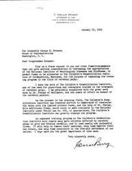 ["The document is a request to Congressman Schwabe and other Committee members to increase the appropriation of the National Institute of Neurological Diseases and Blindness in order to allocate funds to The Children's Rehabilitation Institute for the expansion of its training program in the field of cerebral palsy. The writer emphasizes the importance of this cause and the positive impact it would have on the lives of children affected by cerebral palsy."]