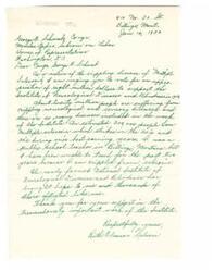 ["The document is urging Congressman George B. Schwab to vote for an appropriation of eight million dollars to support the Institute of Neurological Diseases and Blindness in 1953, as many people are suffering from crippling neurological and sensory diseases, including Multiple Sclerosis. The writer, Ruth Eleanor Nelson, a public school teacher from Billings, Montana, has been unable to teach for the past two years due to Multiple Sclerosis, and the Institute has brought hope to her and others afflicted with similar conditions."]