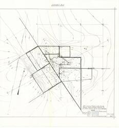 ["Map showing mineral lease, fee and mineral claims of Ozark Chemical Co. in Ward County Texas. Indicated on contour map are a lake, a monument, wells, and the limit of the brines which are annotated."]