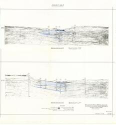 ["Vertical sections of mineral lease, fee and mineral claims of Ozark Chemical Co. in Ward County Texas. Consists of Vertical Section at YY and Vertical Section at XX which feature the geological strata composition and shading of brines."]