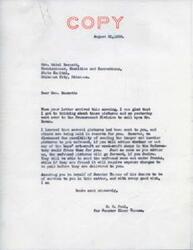 ["The document is informing Mrs. Bassett that some pictures have been sent to her, with others being held in reserve. It discusses the possibility of sending larger, heavier pictures unfamed and asks if boys' art-craft or wood-craft shops could frame them. It also mentions that the unframed pictures can be sent with franks, while framed ones would require express charges. The document ends by assuring Mrs. Bassett of Senator Thomas' desire to be of service."]