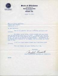 ["Mabel Bassett, State Commissioner of Charities and Corrections in Oklahoma, thanks Miss M. E. Pool for sending pictures for their institutions. She mentions that more pictures will be sent and expresses gratitude for the donation. She also mentions that Senator Elmer Thomas will be remembered when distributing the pictures."]