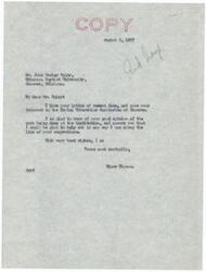 ["John Wesley Raley writes to Senator Elmer Thomas to express his support for the Indian Tubercular Sanitorium in Shawnee, Oklahoma. He mentions that Chamber of Commerce officials and other citizens have approached the senator on the matter and hopes for a favorable decision. Senator Thomas responds, expressing his willingness to help in any way he can and acknowledging the good work being done at the institution."]