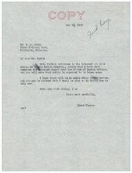 ["The text consists of correspondence between various individuals regarding the construction of an Indian hospital in Tahlequah, Oklahoma. The Office of Indian Affairs has approved preliminary plans for the project and anticipates soliciting bids for construction soon. Senator Elmer Thomas and D.O. Scott are actively involved in expediting the process and ensuring that the funds allocated for the hospital are not wasted. Senator Thomas is requested to inquire about the status of the title approval from the Department of Justice."]