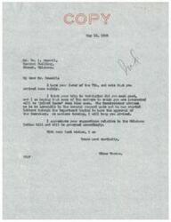 ["The text is a letter from William L. Seawell to Senator Elmer Thomas discussing the Oklahoma Indian bill and the disapproval of Section 8. Seawell expresses concern about the political impact of the bill in Eastern Oklahoma and suggests amendments to strengthen certain provisions. He also mentions that both houses of the State Legislature passed a resolution objecting to the bill. Seawell offers his assistance and support to Senator Thomas in navigating the issue."]