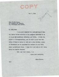 ["Senator Elmer Thomas received a petition from the Navajos of the Burnham Day School regarding conditions affecting their tribe. The Indian Office responded, stating that they are working on a plan to provide a means of livelihood for the tribe through agriculture. The Commissioner of Indian Affairs, John Collier, clarified that the Navajos are not being forced to give up their sheep, but are encouraged to diversify their livelihoods. Senator Thomas expressed willingness to assist the tribe and requested updates from the Indian Office on their actions."]