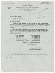 ["Willis L. Smith requested information from the Department of the Interior regarding the amount of money paid to the Osage Indians for their mineral rights. The total amount received by the Osage Indians from oil and gas operations up to June 30, 1935, was $252,769,947.31. The request was made through Honorable Elmer Thomas, United States Senate."]