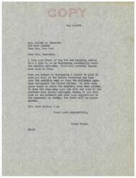 ["Mrs. Henricks received a letter from Elmer Thomas, the Director of the Rochester Museum of Arts and Sciences, inviting her to visit the Indian Committee in Washington and provide suggestions for the exhibits. She is asked to confirm her visit dates and is assured that her expenses will be covered. Mrs. Henricks expresses interest in the museum work and requests information on Thomas' availability in Washington."]