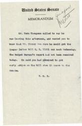 ["Vern Thompson informed that he would be leaving this afternoon and that Disney was confident he could have the Quapaw Indian bill H.R. 11231 passed next Wednesday. The Budget Bureau's report had not been received yet, and Thompson mentioned that early action was promised on the bill when it reached the Senate."]