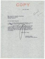 ["The letter is from Dr. Charles E. Bunnell, President of the University of Alaska, thanking Senator Elmer Thomas for his assistance in getting a bill signed by the President. The bill will extend benefits to Alaska and provide funds for the university to increase its services. Senator Thomas is currently in Alaska and the letter will be brought to his attention upon his return."]