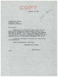 ["The letter is a correspondence between Honorable Elmer Thomas and Honorable Tom Anglin regarding the Jackson Barnett case. Thomas informs Anglin that the Indian Office has referred the matter to the Department of Justice and no report has been received yet. Anglin expresses concern about the trial and the Contract between the fullblood heirs of Jackson Barnett. Thomas suggests that someone come to Washington to present the matter to Interior Department officials."]