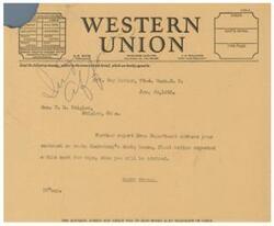 ["The text provides instructions on the class of service desired for sending a message, as well as the potential charges for different types of communication. It also includes a sample message being sent to Honorable W. G. Stigler in Stigler, Oklahoma regarding a contract. It emphasizes the quick and safe way to send money is through telegraph or cable."]