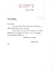 ["The text includes a series of letters between individuals regarding the appointment of the Chief of the Choctaw Nation. Senator Elmer Thomas expresses his interest in Indian affairs and willingness to consider recommendations for the appointment. Ben Dwight, the Principal Chief, expresses appreciation for Senator Thomas' efforts. Another individual, Joshua Anderson, requests that the new Chief be a resident of the Choctaw Nation and actively involved in welfare work among the Indians."]