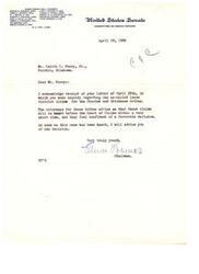 ["The text is a letter from the Chairman of the Committee on Indian Affairs in the United States Senate, responding to a letter inquiring about lease district claims for the Choctaw and Chickasaw Tribes. The Chairman states that the claims will be heard before the Court of Claims soon, and they are confident of a favorable decision. The recipient will be informed of the decision once it has been made."]