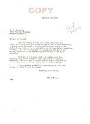 ["The letter is from H. B. Brown to Senator Elmer Thomas, requesting his assistance in getting approval from Collier for the purchase of a collection of Indian relics to be placed in Bacone College. The letter also mentions that Senator Thomas is conducting hearings for the Senate Indian Affairs Committee in the West. Senator Thomas acknowledges receipt of the letter and assures that he will bring the matter to his attention as soon as possible. Senator Thomas suggests contacting C. A. Bonier at the American Indian Exposition at Tulsa for a possible display of the collection."]