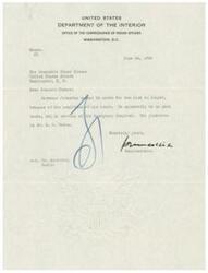 ["The Commissioner of Indian Affairs informs Senator Thomas that Governor Johnston cannot be moved for at least ten days due to his heart condition. He is currently resting at the Emergency Hospital and under the care of Dr. L. S. Owens."]